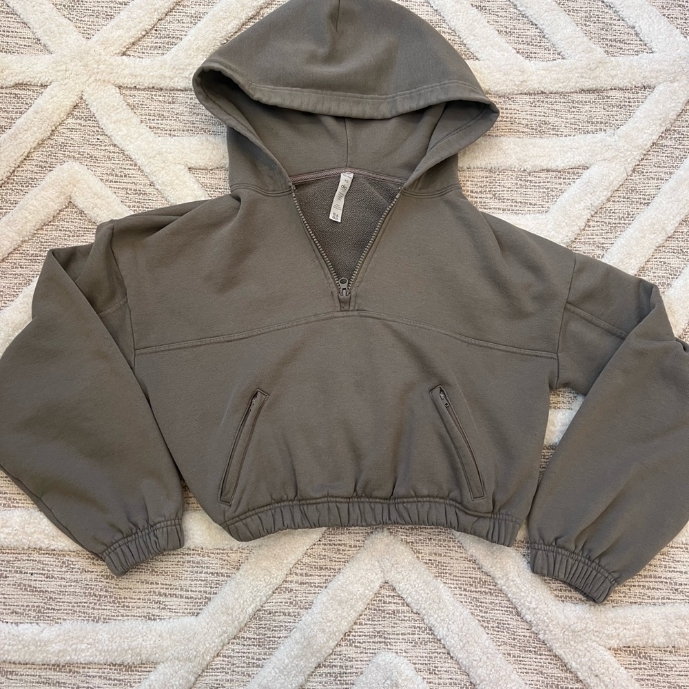 ALO Yoga Cropped Stadium Refresh Hoodie XS Olive Tree Green